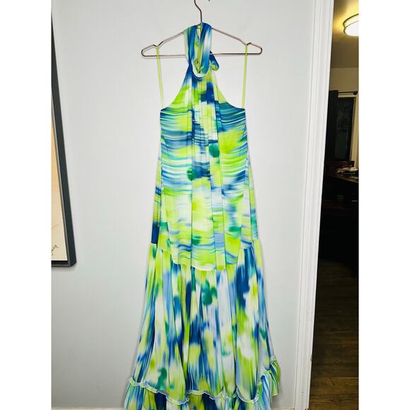 ONE33 SOCIAL Green Blue Watercolor Abstract Halter Neck Tie Dye Dress Gown SZ 4 - Picture 6 of 16
